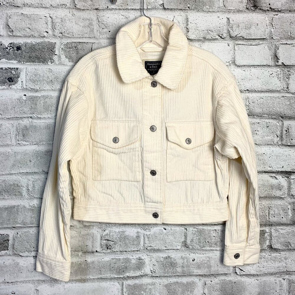 Abercrombie & Fitch Off White Thick Corduroy Cropped Button Up Jacket
